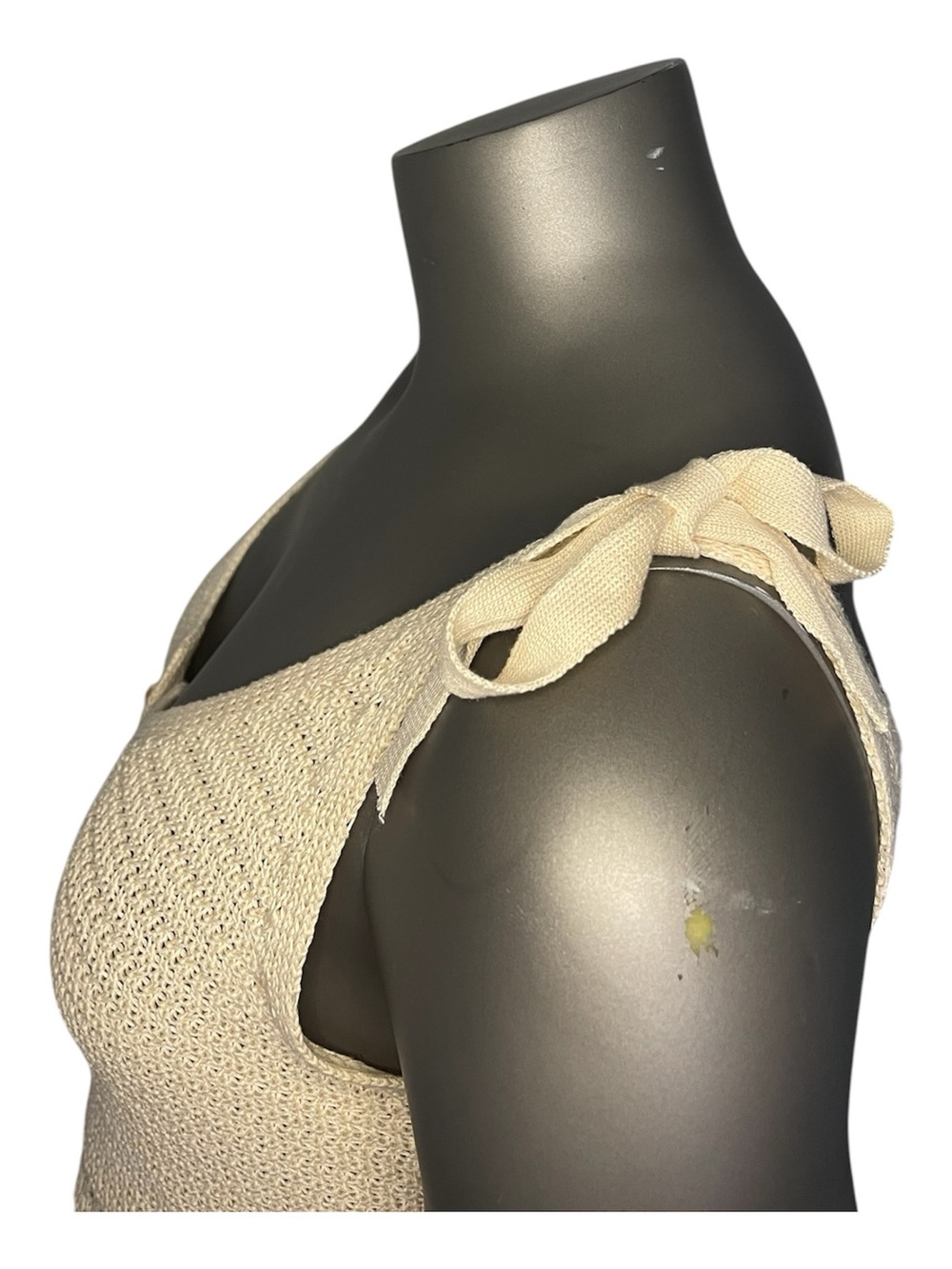 Blashe Tie-Shoulder Crochet Button-Front Tank Top Cream Viscose Neutral Sexy - Picture 5 of 10